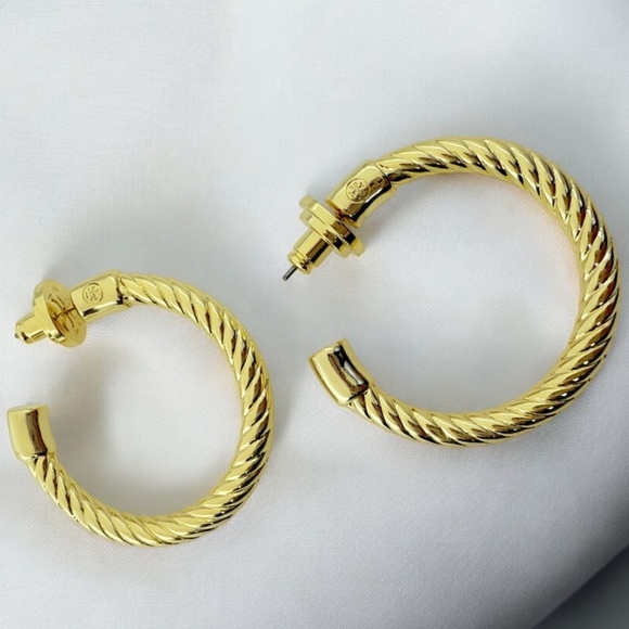 Tory Burch Gold Torsad Hoop Earrings. NWOT - Picture 3 of 10